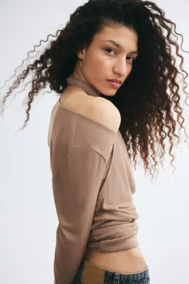 Top à effet superposé en maille - Taupe chiné — photo 3