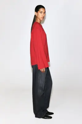 T-SHIRT À MANCHES LONGUES EN COTON BROSSÉ - ROUGE — photo 5