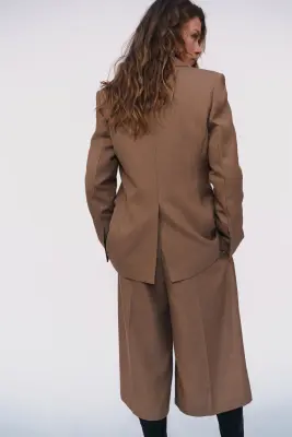 Blazer long en twill - Beige ancien — photo 3
