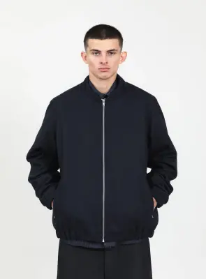 Murano Collar Bomber Jacket in Navy Blue Italian Wool — photo 2