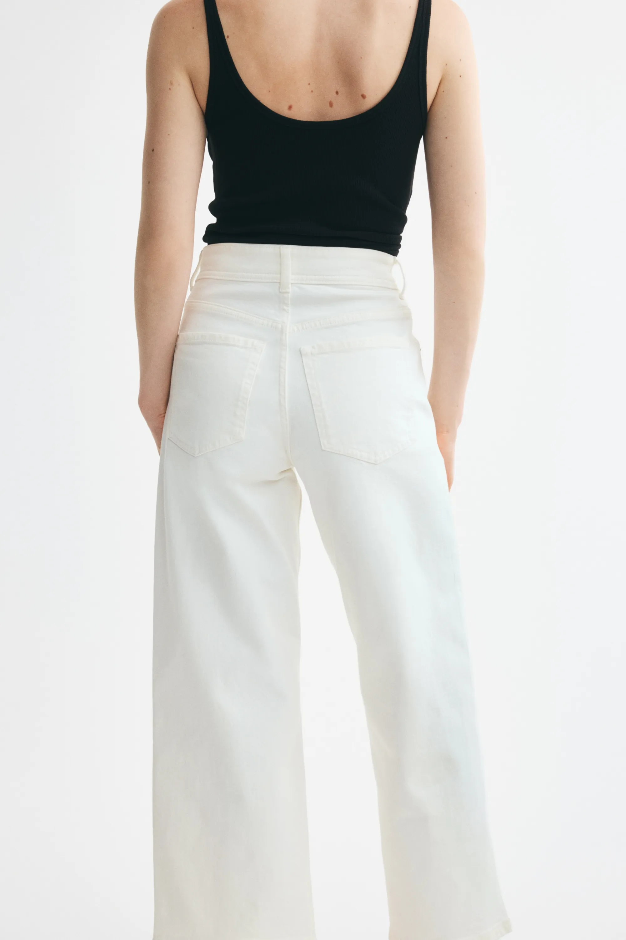 Wide High Waist Ankle Jeans - Crème