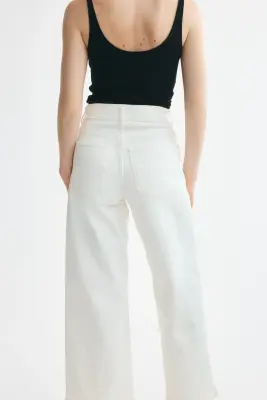 Wide High Waist Ankle Jeans - Crème — photo 1