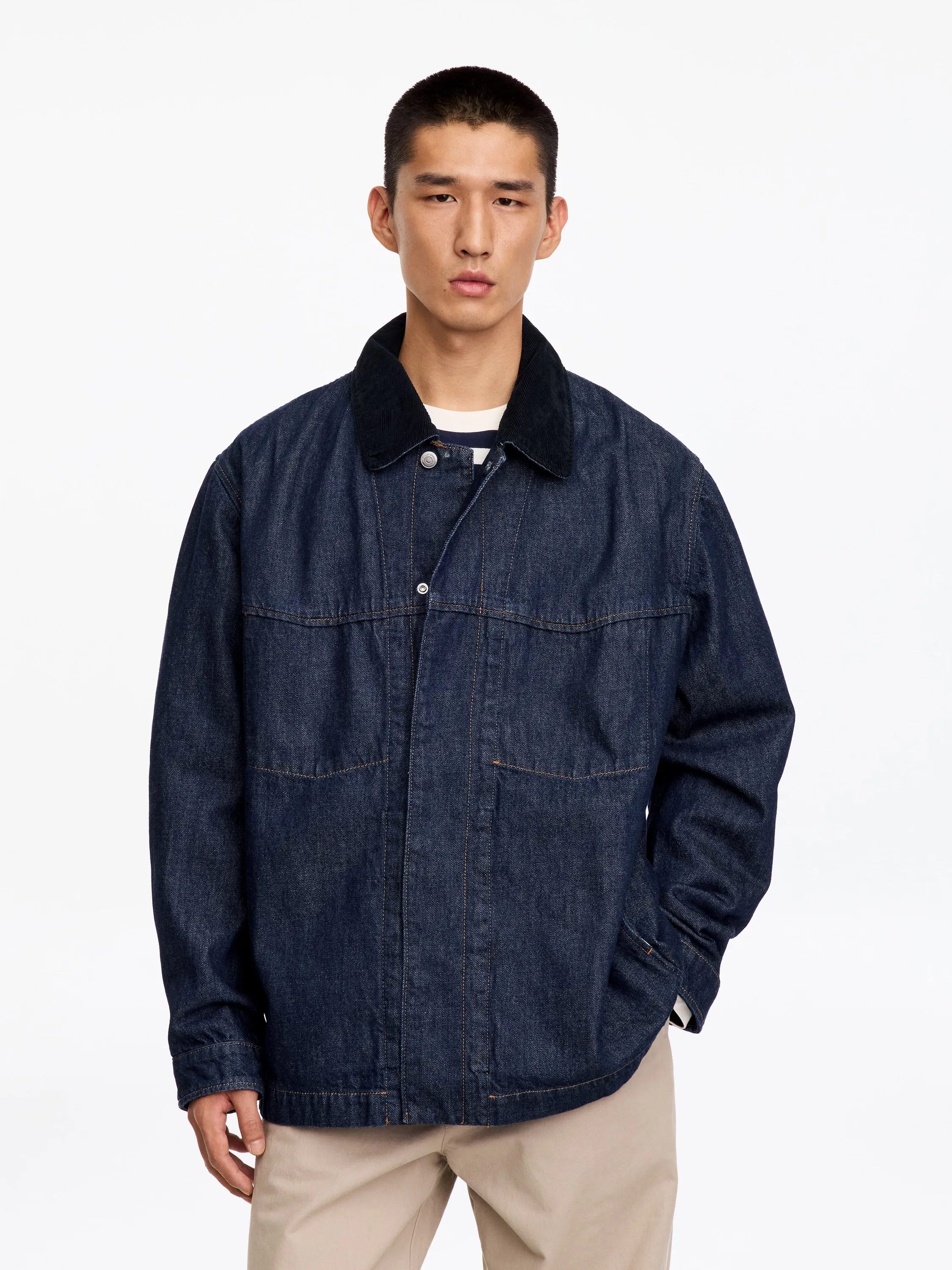 Veste style cheminot en jean - Bleu foncé