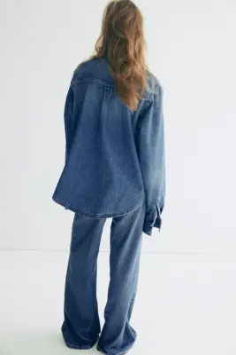 Chemise en denim avec col à nouer - Bleu denim — photo 3