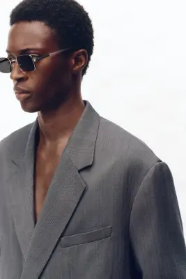 Veste de costume Loose Fit en laine mélangée - Gris foncé — photo 3