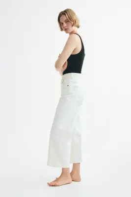 Wide High Waist Ankle Jeans - Crème — photo 2