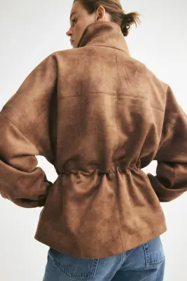 Veste oversize avec cordon de serrage à la taille - Marron — photo 3