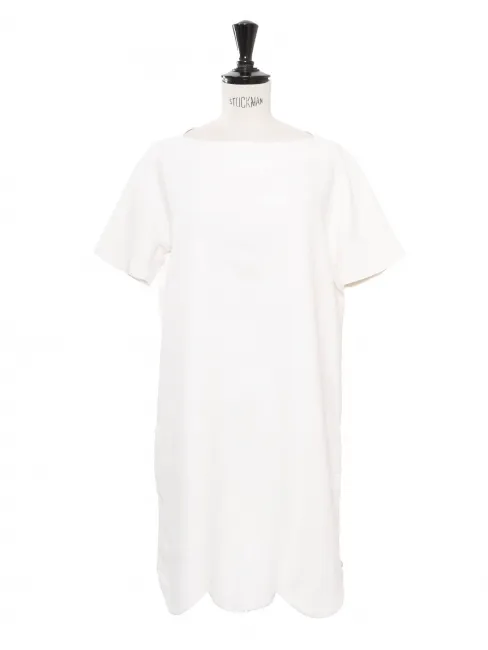 Robe "Scalloped" manches courtes droite en lin blanc Prix boutique 1200€ Taille 38