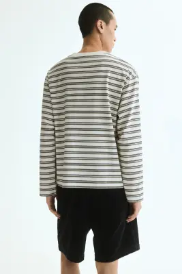 T-shirt boxy Relaxed Fit en coton - Crème/rayé — photo 2