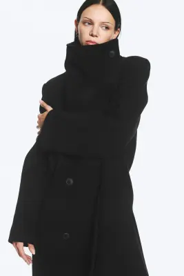 Manteau oversize à col cheminée en mélange de laine - Noir — photo 1