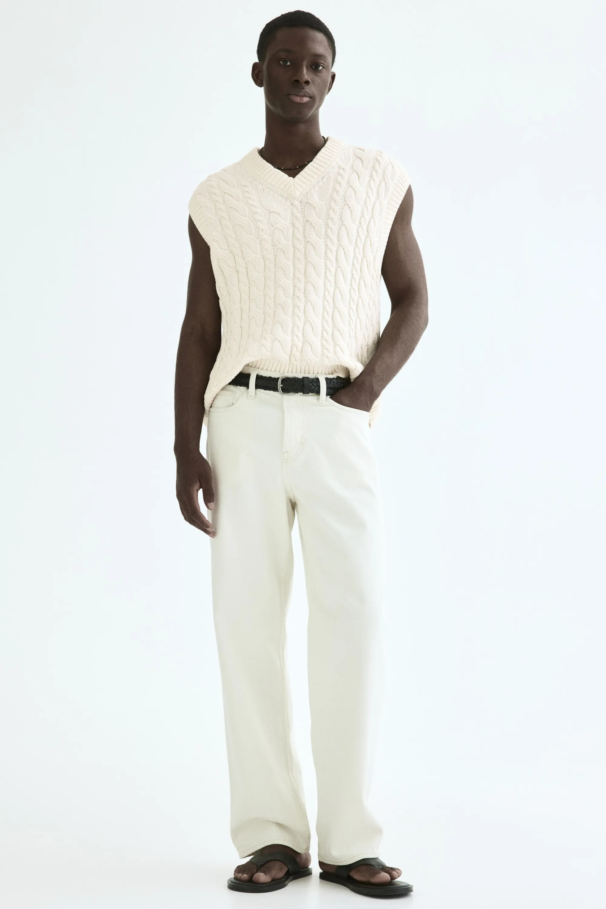 Pull sans manches Relaxed Fit en coton - Crème