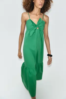 Robe à étages avec détail à nouer - Vert — photo 2