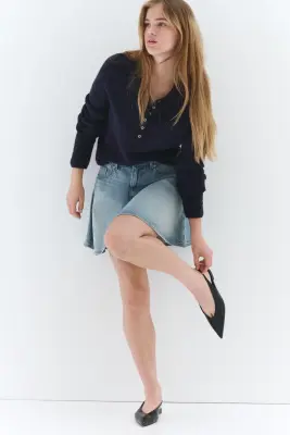 Minijupe évasée en denim - Bleu denim clair — photo 1