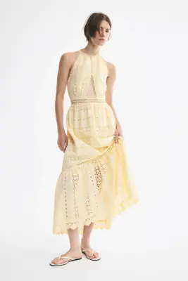 Robe découpé avec broderie anglaise - Jaune clair — photo 1