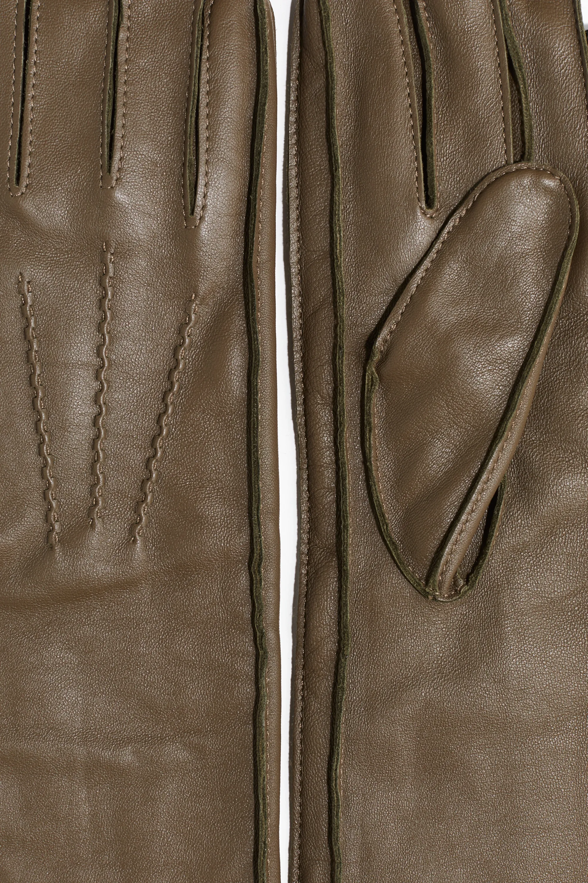 Gants longs en cuir - Vert kaki foncé