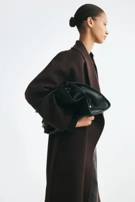 Manteau oversize fait main en laine mélangée - Marron foncé — photo 3