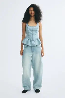 Top péplum en denim - Bleu denim clair — photo 2