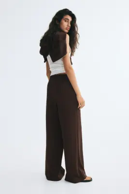 Pantalon finement côtelé avec cordon de serrage - Marron foncé — photo 3
