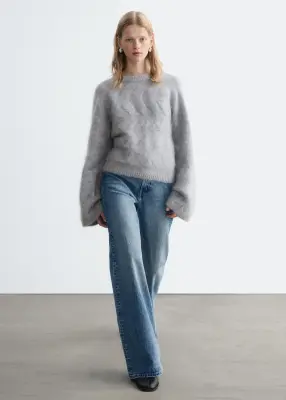 Pull à mailles torsadées de mohair mélangé - Gris — photo 2