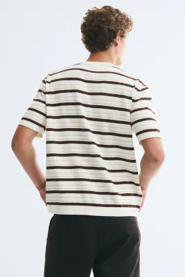 T-shirt Relaxed Fit en maille - Crème/rayé — photo 4