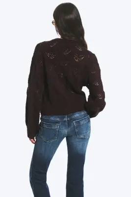 Cardigan zippé en maille - Marron foncé — photo 3
