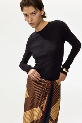 Jupe portefeuille en viscose - Marron/motif — photo 1