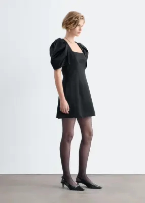 Robe courte à manches ballon - Noir — photo 3