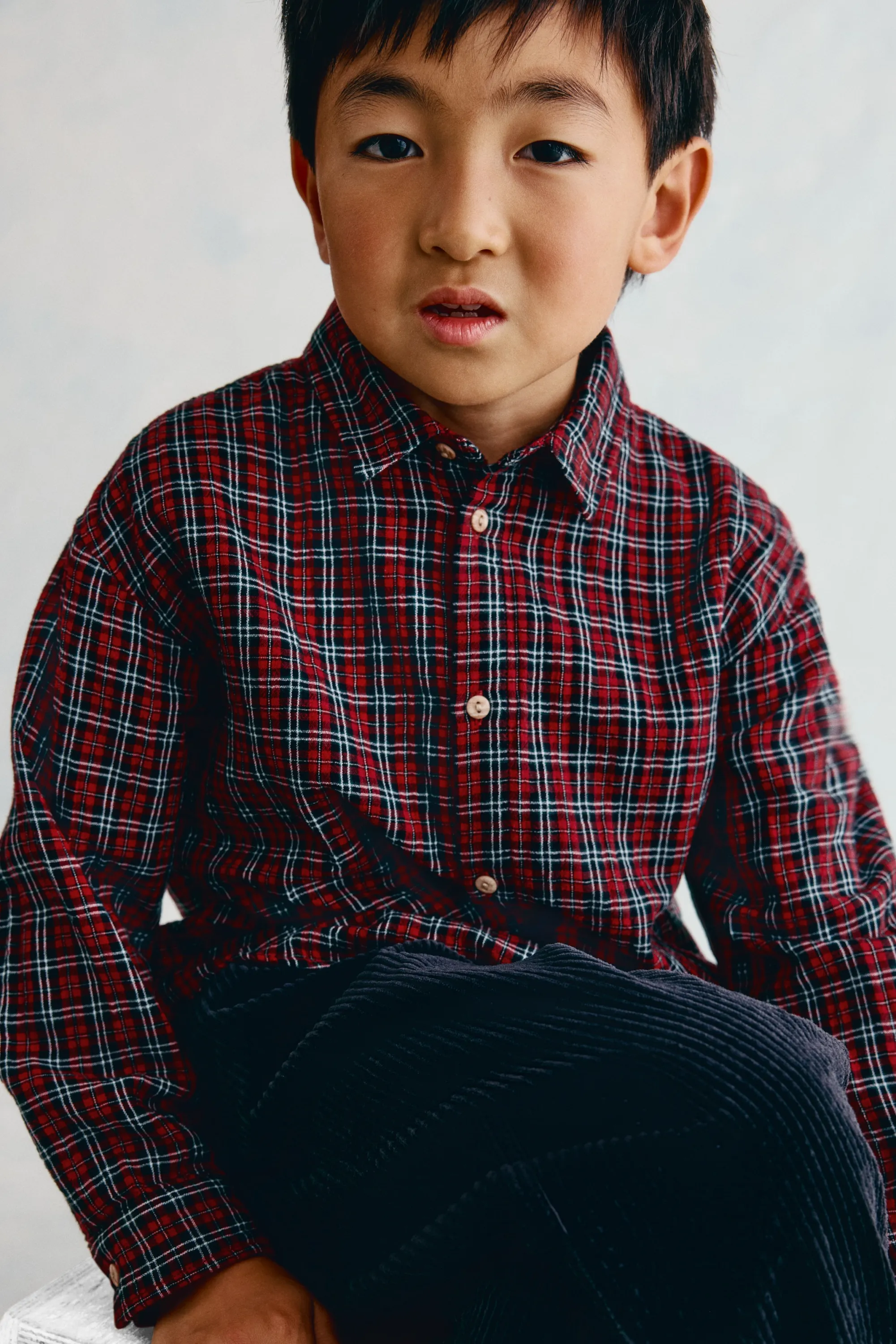 Chemise en mousseline de coton - Rouge/carreaux