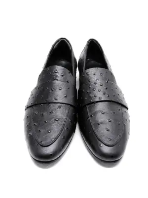 Mocassins bout amande en cuir noir effet autruche Prix boutique 315€ Taille 36 — photo 2