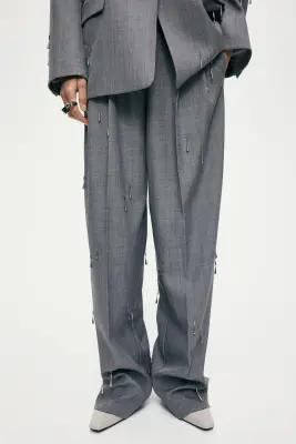 Pantalon avec perles fantaisie - Gris — photo 1