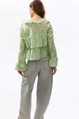 Blouse volantée - Vert clair/fleuri — photo 2