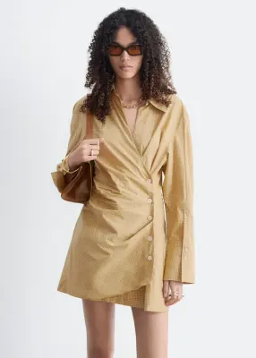 Robe-chemise portefeuille courte - Carreaux jaunes — photo 3
