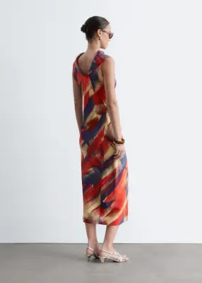 Scarf-Detail Midi Dress - Rouge/Imprimé — photo 5