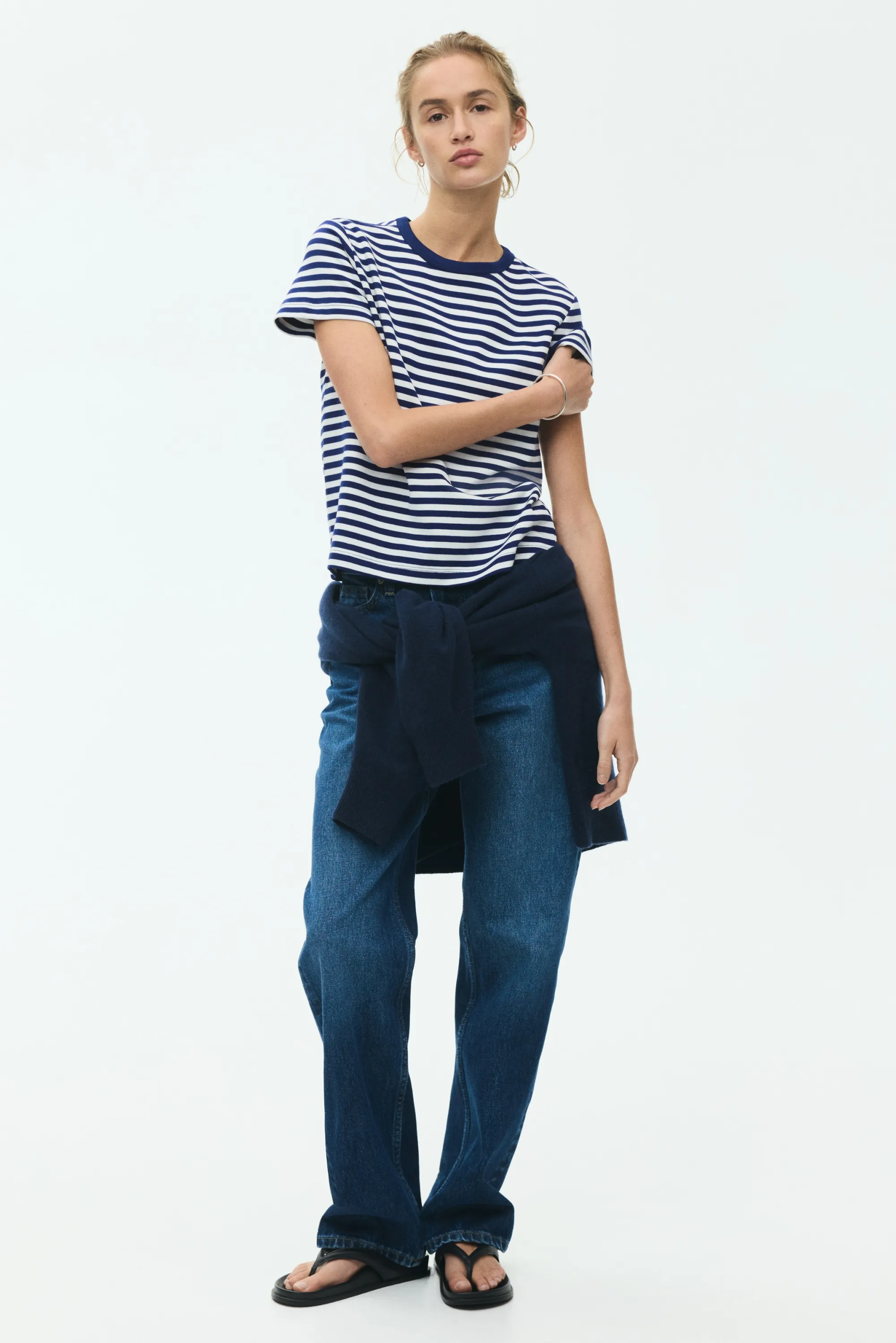 T-shirt ajusté - Bleu marine/rayé