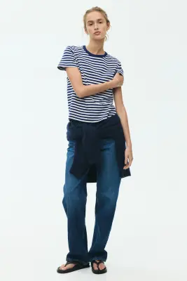 T-shirt ajusté - Bleu marine/rayé — photo 1
