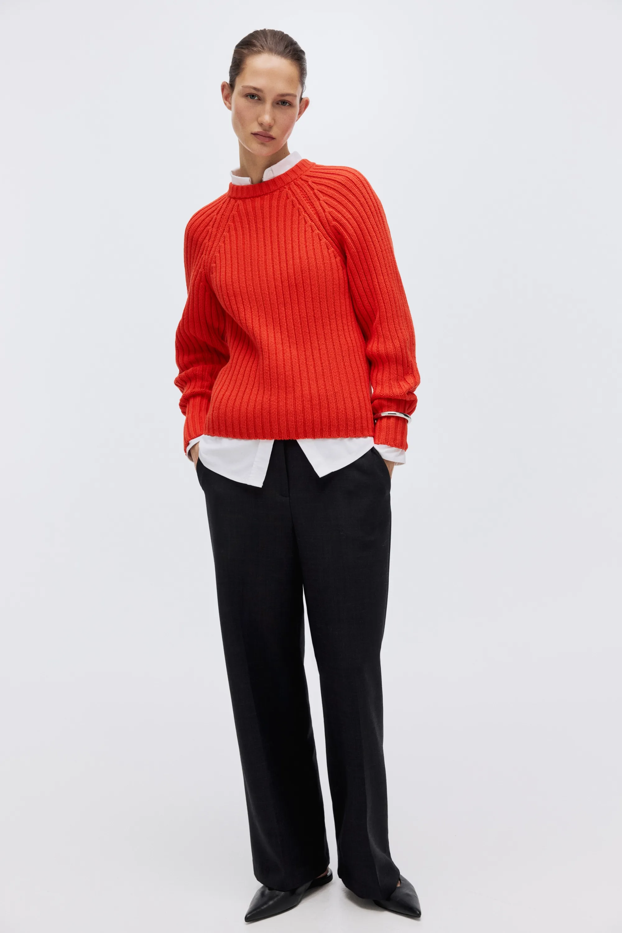 Pull en maille côtelée - Rouge vif