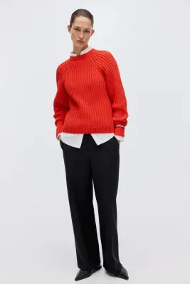 Pull en maille côtelée - Rouge vif — photo 1