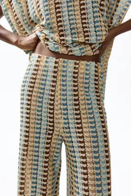 Pantalon évasé à taille élastique - Beige clair/motif — photo 2