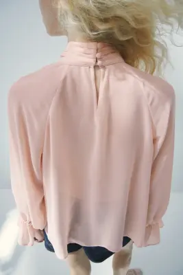 Blouse volantée avec détail façon cape - Rose clair — photo 2