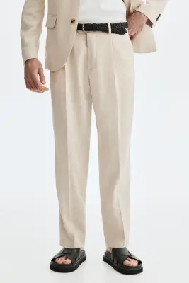 Pantalon chic Regular Fit en lin mélangé - Beige — photo 2
