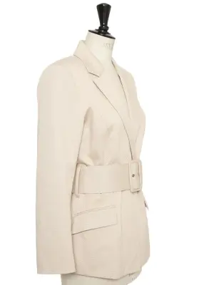 Veste de tailleur en coton mélangé beige ceinture large Prix boutique 450€ Taille 40 — photo 4