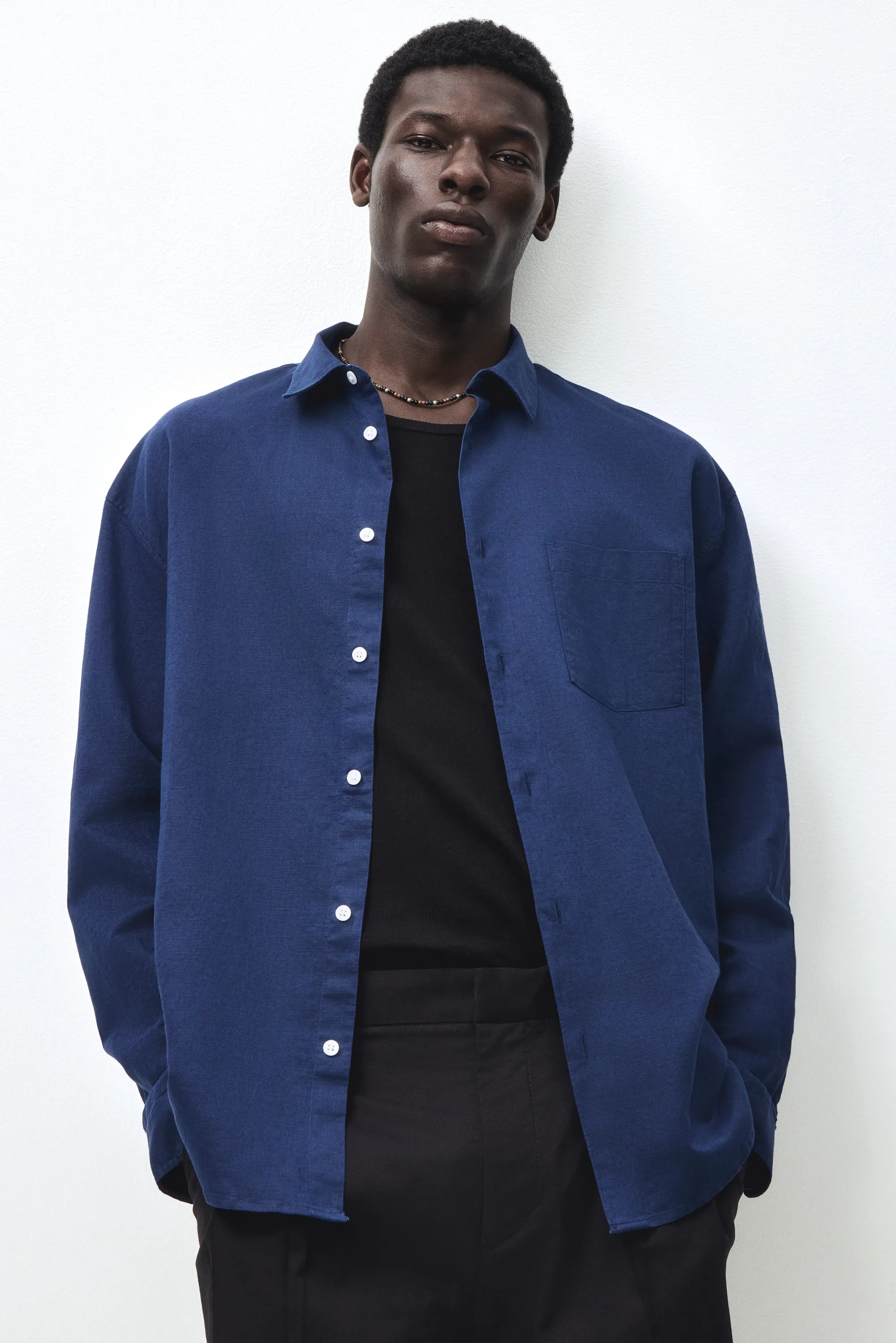 Chemise Relaxed Fit en lin mélangé - Bleu foncé