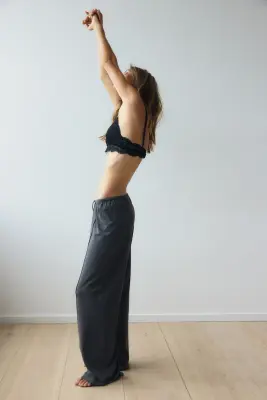 Pantalon de pyjama en coton mélangé - Gris foncé chiné — photo 2
