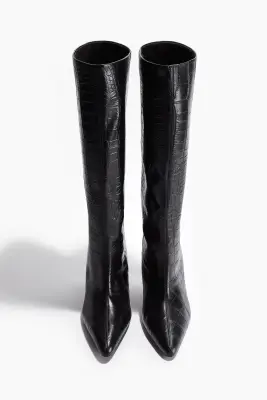 Bottes en cuir de hauteur genou - Noir/imitation crocodile — photo 3