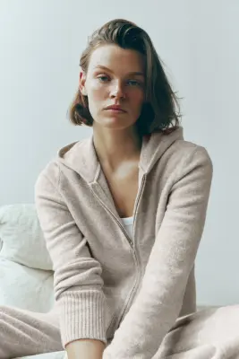 Veste à capuche zippée en maille - Beige clair chiné — photo 2