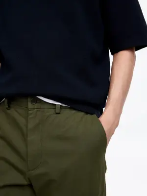 Pantalon chino droit en coton - Vert foncé — photo 3