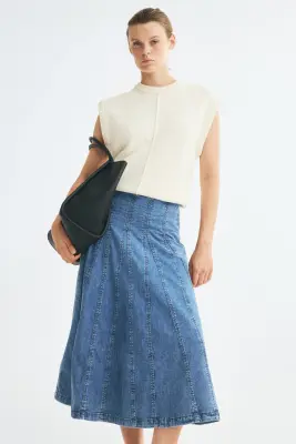 Jupe plissée en denim - Bleu denim — photo 2