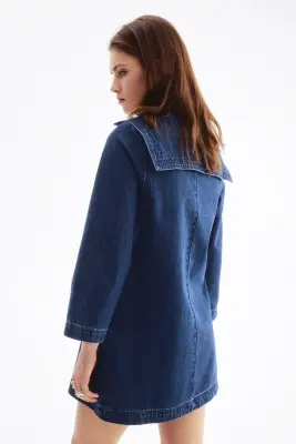 Robe en denim avec col marin - Bleu denim foncé — photo 3