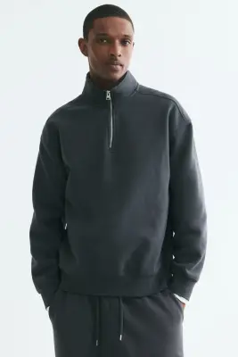 Sweat Loose Fit avec col zippé - Gris foncé — photo 3