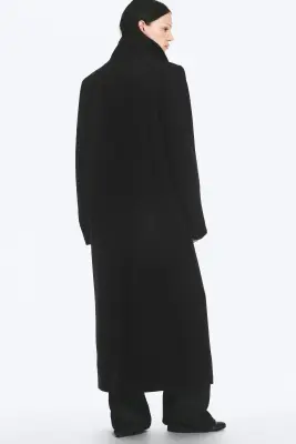 Manteau oversize à col cheminée en mélange de laine - Noir — photo 3